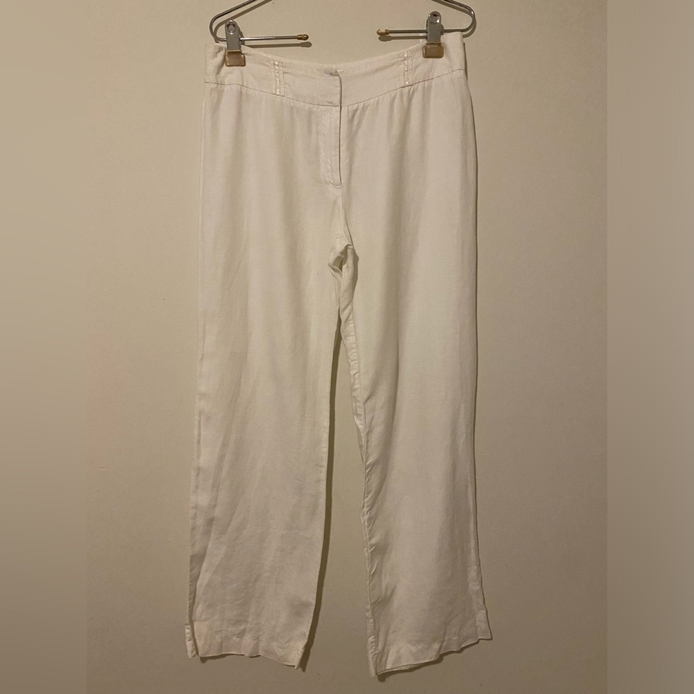 Next Women 100% Linen Wide Leg Size 12R Zip Up Pant